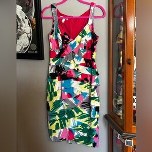 London Times Colorful Asymmetrical Dress